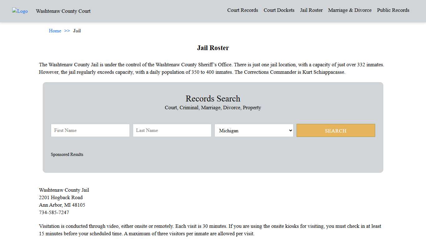 Jail Roster | Washtenaw County Court