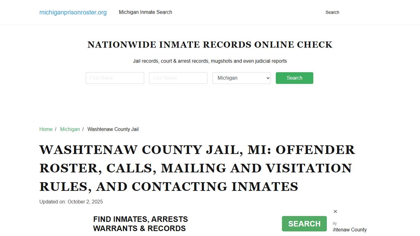 Washtenaw County Jail, MI: Inmate Search, Visitation & Contact Info